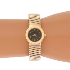Bvlgari Tubogas 18k Tri-Color Gold Flex Cuff Quartz Watch 5.5"