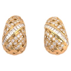 Tiffany & Co. Vannerie Diamond 18k Yellow Gold Basket Dome Clip-On Earrings
