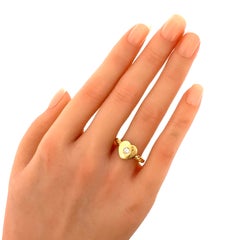 David Yurman Diamond Heart Cable 18k Yellow Gold Ring Size 6.5