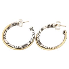 Orecchini a cerchio intrecciati David Yurman in argento sterling e oro giallo 18 carati placcato