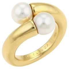 Bague « Toi et Moi » Cartier en or jaune 18 carats avec perle Akoya, taille 7 (54 EU)
