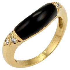 Cartier Diamond Black Onyx 18k Yellow Gold Stack Band Ring Size 5 EU 49