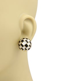 Tiffany & Co. Mother-of-Pearl & Onyx Dome 18k Yellow Gold Earrings