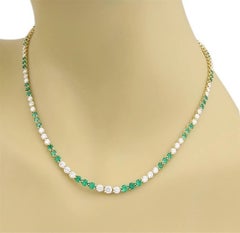 Tiffany & Co. Emerald Diamond 18k Yellow Gold Tennis Necklace with Box 16"