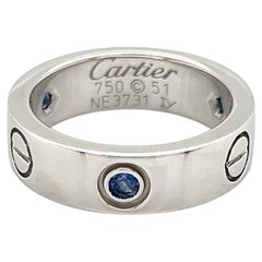 Cartier LOVE Blue Sapphire 18k White Gold Ring w/Paper Size US 5.5 EU 51