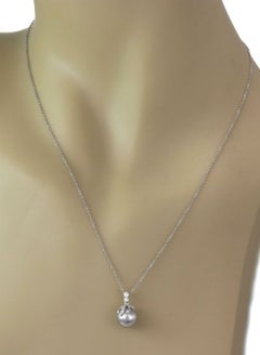 Tiffany & Co. Fireworks Diamond Gray Pearl Platinum Pendant Necklace 18"