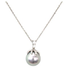Tiffany & Co. Fireworks Diamond Gray Pearl Platinum Pendant Necklace 18"