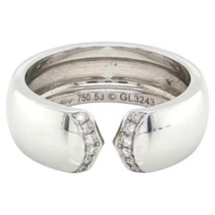 Cartier Double C Diamond Cuff 18k White Gold Ring w/Paper Size US 6.5 EU 53
