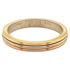 Cartier Vendôme Louis 2.5mm 18k Tri-Color Gold Band Ring w/Cert Size 5.75 EU 51
