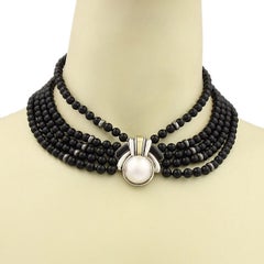 Cartier Mabe Pearl & Onyx Bead 18k Gold Sterling Silver Choker Necklace