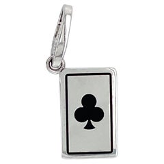Cartier Playing Card Club 18k White Gold Black Enamel Charm Pendant