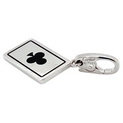 Cartier Playing Card Club 18k White Gold Black Enamel Charm Pendant