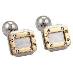 Cartier Santos Steel & 18k Yellow Gold Bar Bell Stud Cufflinks