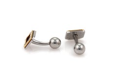 Cartier Santos Steel & 18k Yellow Gold Bar Bell Stud Cufflinks