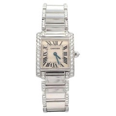 Cartier Tank Française Factory Diamond 18k White Gold Watch with Box