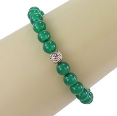 David Yurman Green Onyx Sterling Silver Spiritual Bead Bracelet 7.5"