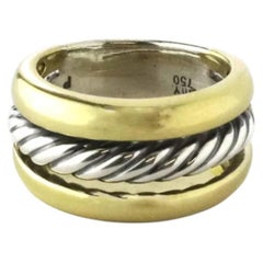 David Yurman Cable Triple Row 18k Gold Sterling Silver Band Ring Size 6