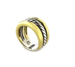 David Yurman Cable Triple Row 18k Gold Sterling Silver Band Ring Size 6