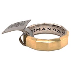 David Yurman Sterling Silver & 18k Yellow Gold Faceted Wedding Band Ring Size 11