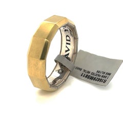 David Yurman Sterling Silver & 18k Yellow Gold Faceted Wedding Band Ring Size 11
