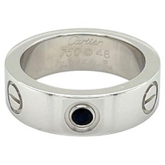 Cartier LOVE 1 Black Sapphire 18k White Gold Band Ring w/Cert Size 4.5 EU 48