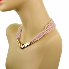 Tiffany & Co. Paloma Picasso Dove Rose Quartz 18k Yellow Gold Beaded Necklace 16