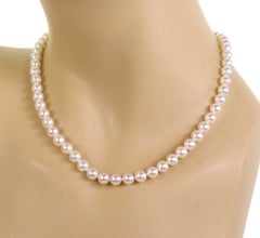 Tiffany & Co. Cultured Pearl 18k White Gold Signature Clasp Necklace 16"