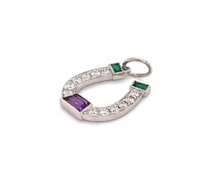 Tiffany & Co. Platinum Diamond Emerald Green Amethyst Horseshoe Pendant