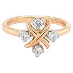 Tiffany & Co. Schlumberger Platinum 18k Rose Gold Diamond Ring Size 5.5