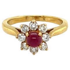 Tiffany & Co. Diamond Ruby Floral 18k Yellow Gold Ring Size 4.5