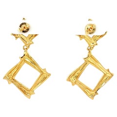 Tiffany & Co. Vintage 18k Yellow Gold Open Square Dangle Earrings