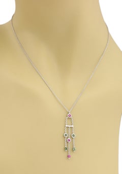 Tiffany & Co. Pink Sapphire Green Tourmaline 18k White Gold Necklace 15.75"