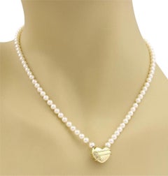Tiffany & Co. Cupid Arrow Heart Pearl 18k Yellow Gold Pendant Necklace 15.5"
