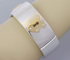 Tiffany & Co. Sterling Silver 18k Yellow Gold Wide Key Lock Bangle Bracelet