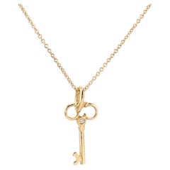 Tiffany & Co. 18k Yellow Gold Diamond Key Pendant Necklace 18"