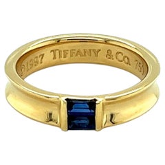 Tiffany & Co. Baguette Sapphire 18k Yellow Gold Band Ring Size 6