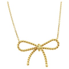Tiffany & Co. Twisted Cable 18k Yellow Gold Bow Pendant Necklace 16.5"