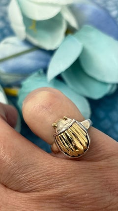 Tiffany & Co. Scarab Beetle 18k Yellow Gold & Sterling Silver Ring Size 4.25