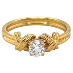 Tiffany & Co. Signature X Solitaire Diamond Ring 18k Yellow Gold Size 5