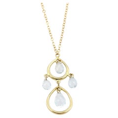 Tiffany & Co. Aquamarine 18k Yellow Gold Double Teardrop Pendant Necklace 16"