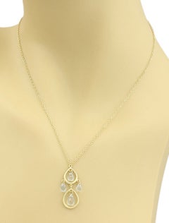 Tiffany & Co. Aquamarine 18k Yellow Gold Double Teardrop Pendant Necklace 16"