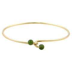 Tiffany & Co. Jade 14k Yellow Gold Wire Hook Bangle Bracelet 6.75"