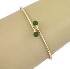 Tiffany & Co. Jade 14k Yellow Gold Wire Hook Bangle Bracelet 6.75"