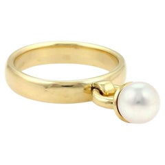 Tiffany & Co. Fascination Pearl 18k Yellow Gold Drop Charm Ring Size 6