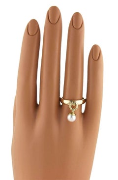Tiffany & Co. Fascination Pearl 18k Yellow Gold Drop Charm Ring Size 6