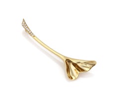 Tiffany & Co. Diamond Ginkgo Lily 18k Yellow Gold Floral Pin Brooch