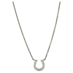 Tiffany & Co. Diamond Horseshoe 18k White Gold Pendant Necklace 16"