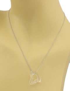 Tiffany & Co. Peretti Clear Rock Crystal Open Heart Platinum Pendant Necklace