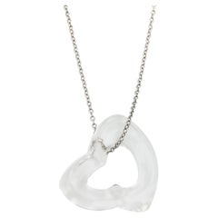Tiffany & Co. Peretti Clear Rock Crystal Open Heart Platinum Pendant Necklace