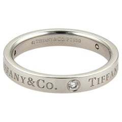 Tiffany & Co. 3 Diamond Platinum Flat Band Ring Size 6